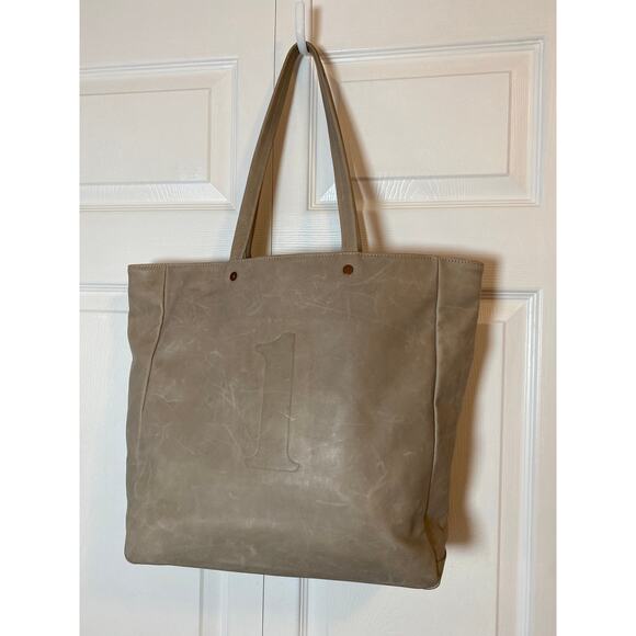 Feed The Children Of The World Leather Tote Bag Embossed Almond Shoulder Bag Tan - Picture 4 of 16